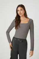 Women's Ribbed Knit Sweater in Dark Grey Large