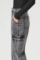 Women's Mineral Wash Wide-Leg Cargo Jeans in Washed Black Medium