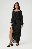 Women's Organza Tassel Maxi Dress in Black Small