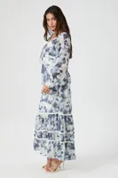 Women's Chiffon Floral Tiered Maxi Dress in Ivory Medium