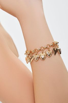 Women's Rhinestone Heart Charm Bracelet in Gold