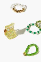 Women's Teddy Bear Beaded Ring Set in Green, 7