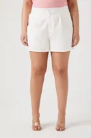 Women's Twill Mid-Rise Shorts in White, 1X