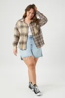 Women's Colorblock Plaid Shirt in Taupe/Black, 2X