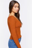 Women's Ribbed Scoop-Neck Sweater in Chocolate Medium