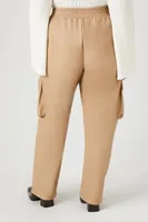 Women's Faux Leather Cargo Pants in Beige, 2X