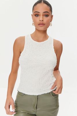 Women's Crinkled Knit Tank Top in Cream Small