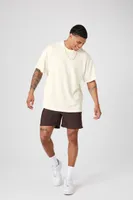 Men Relaxed Rib-Knit Crew T-Shirt in Cream Medium