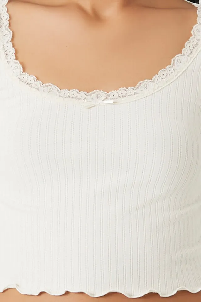 Forever 21 Women's Pointelle Knit Lettuce-Edge Crop Top