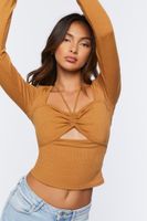 Women's Cutout Halter Crop Top in Goat Medium