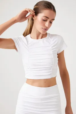 Women's Active Ruched Cropped Tee in White, XS