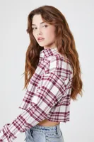 Women's Plaid Cropped Shirt in Merlot Medium