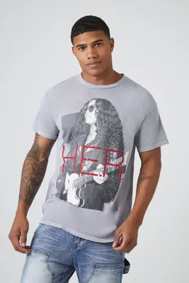 Men Rhinestone HER Graphic Tee in Grey Medium