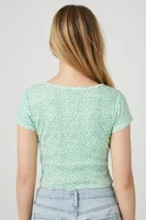 Women's Ditsy Floral Button-Front Crop Top