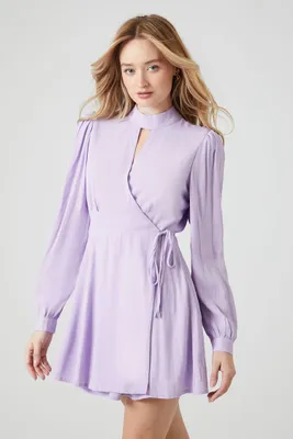 Women's Surplice Mock Neck Wrap Dress Lilac Sheen