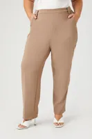 Women's Faux Leather-Trim Pants in Taupe, 3X