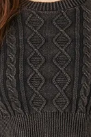 Women's Cropped Cable Knit Sweater in Black