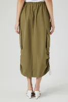 Women's Cargo Drawstring Midi Skirt in Olive Small