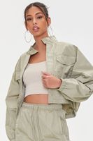 Women's Cropped Raglan-Sleeve Windbreaker in Sage Small