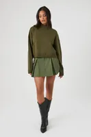 Women's Distressed Mock Neck Sweater in Olive, XS