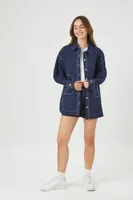 Women's Poplin Cotton-Blend Shacket in Dark Blue Large