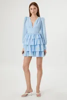 Women's Chiffon Ruffle Mini Dress in Light Blue Medium