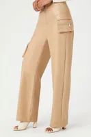 Women's Faux Leather Cargo Ankle Pants in Beige Medium