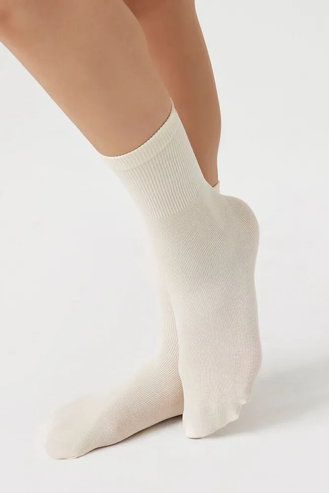 Ribbed-Trim Crew Socks in White