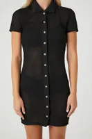 Women's Open-Knit Mini Shirt Dress in Black Small