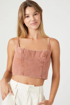 Women's Denim Bustier Cropped Cami in Cocoa Medium