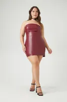 Women's Faux Leather Mini Tube Dress in Burgundy, 0X