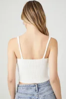 Women's Pointelle Sweater-Knit Cropped Cami in White Small