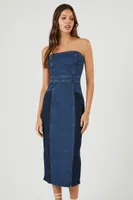 Women's Strapless Denim Midi Dress in Dark Denim Small