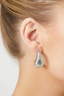 Women's Textured Open-End Hoop Earrings in Silver