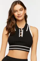 Women's Striped-Trim Crop Top & Tennis Skirt Set in Black/White Medium