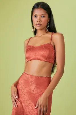 Women's Satin Animal Print Sweetheart Bralette in Brick Large