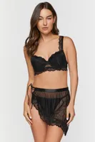 Women's Lace-Trim Bra & Panty Lingerie Set in Black Large