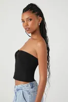 Women's Cropped Sweater-Knit Tube Top in Black Large