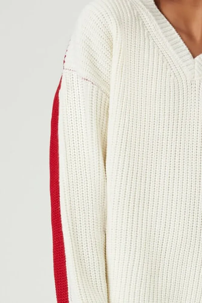 Girls Colorblock Sweater (Kids) in Cream/Red, 9/10