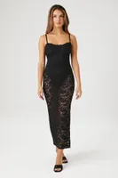 Women's Sheer Lace Cami Maxi Dress in Black Small