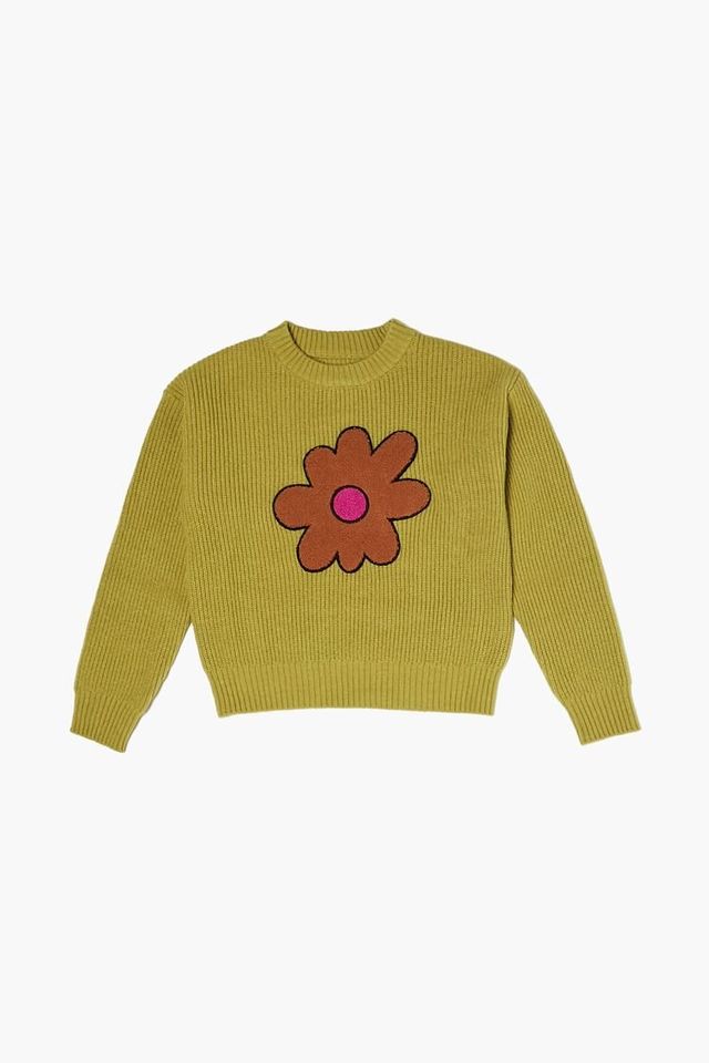 Forever 21 Girls Flower Graphic Sweater (Kids) Olivine , | Plaza Las  Americas