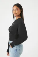 Women's Embroidered Paris Pullover in Black/White Small