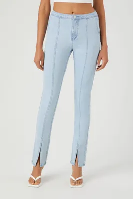 Women's Seamed Split-Hem Straight Jeans in Light Denim, 25