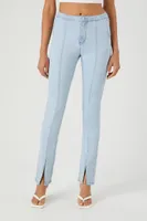 Women's Seamed Split-Hem Straight Jeans Light Denim,