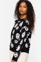 Women's Happy Face Crew Sweater in Black/White Medium