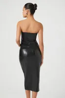 Women's Faux Leather Tube Midi Dress in Black Large