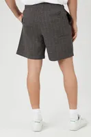 Men Plaid Drawstring Shorts Grey