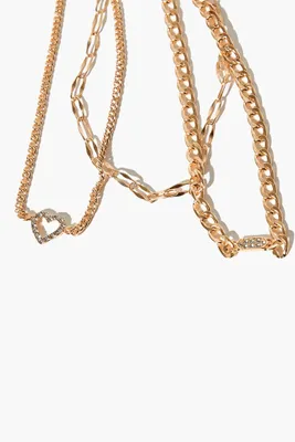 Women's Rhinestone Heart Choker Necklace Set in Gold