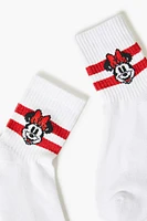 Striped Minnie Mouse Crew Socks in White/Red