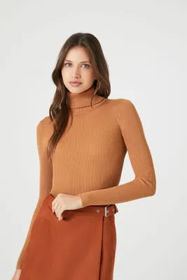 Women's Ribbed Turtleneck Sweater-Knit Top